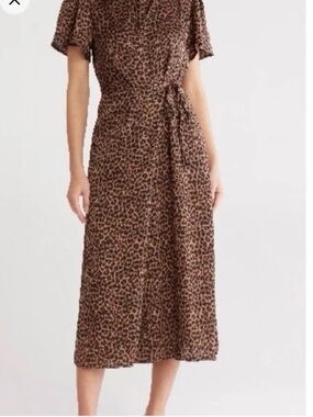 Leopard Print Faux Wrap Midi Dress